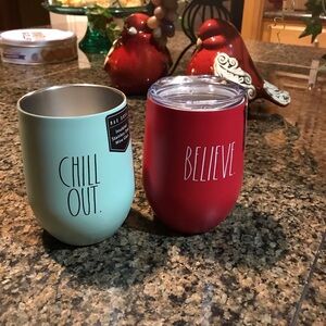 Rae Dunn Chill Out and Believe‎ Tumblers - Red and Green